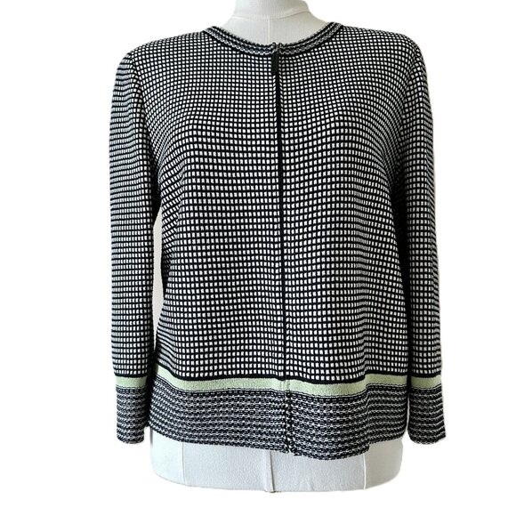 St. John Sport Sweaters - St. John | Lightweight Wool Black & White Knit Cardigan Sz L